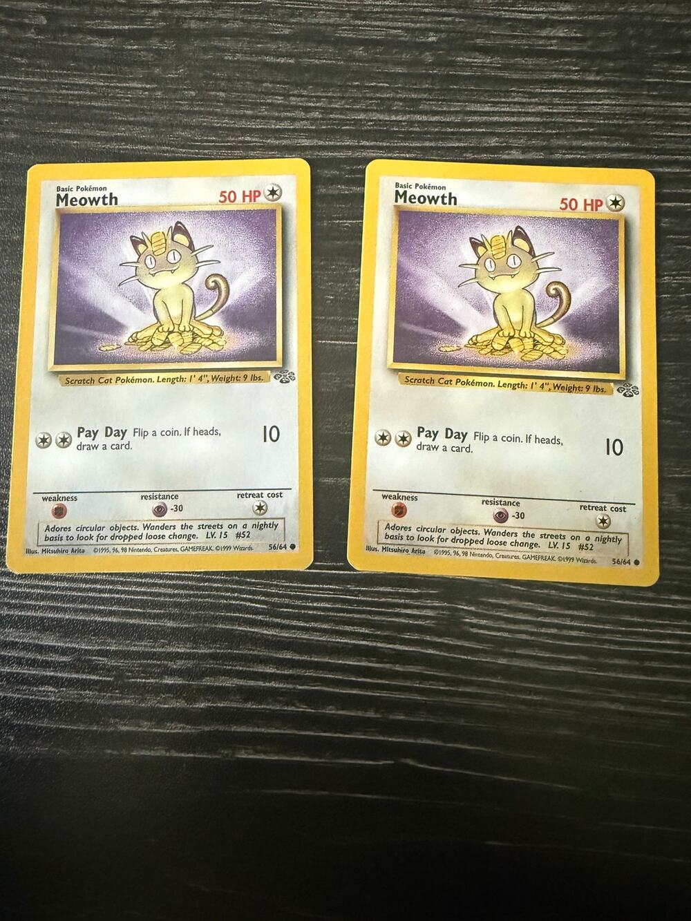 Vintage 1999 Pokemon Jungle Meowth 56/64 Unlimited Common Card Lot of 2